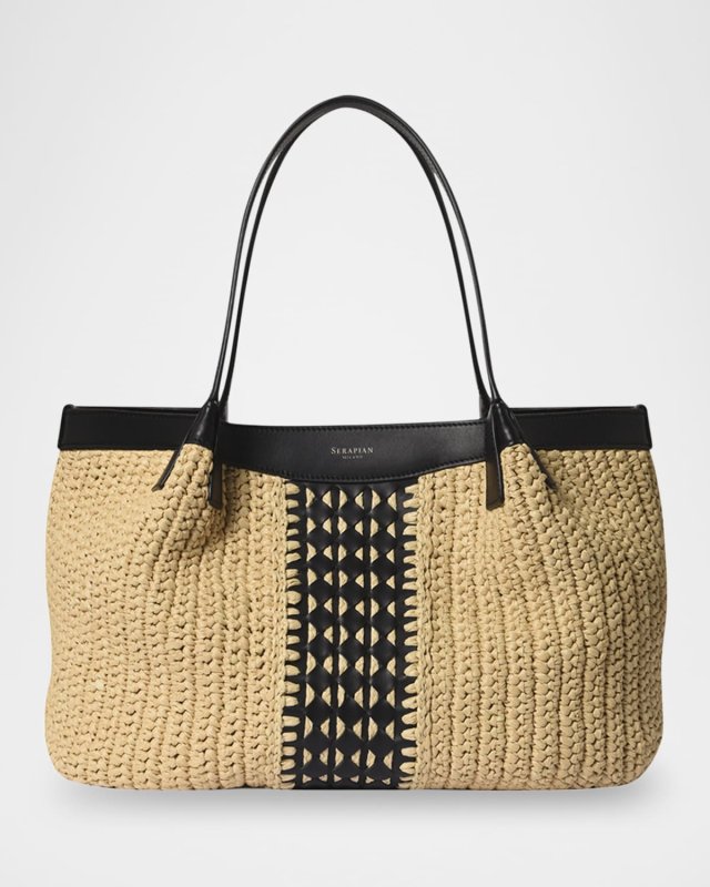 Secret Crochet Raffia & Leather Tote Bag